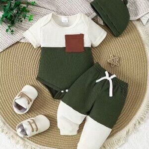 Boys Short-Sleeve 2 Piece Set - Textured Snap-Fit Bodysuit w/ Matching Lon